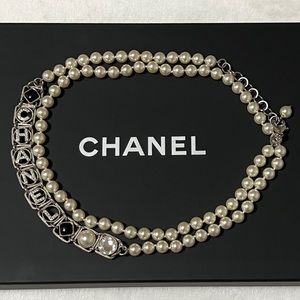 Chanel “CHANEL” Letters Long Pearl Necklace